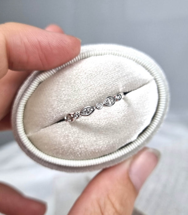 18ct White Gold Round and Marquis Diamond Band, 0