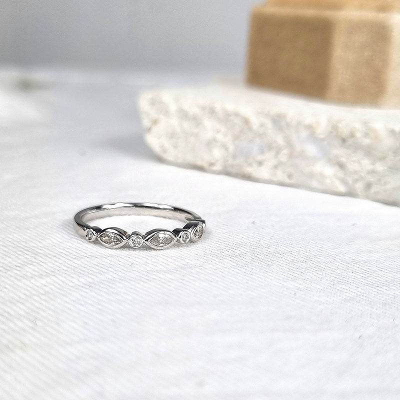 18ct White Gold Round and Marquis Diamond Band, 0