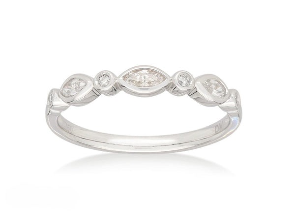 18ct White Gold Round and Marquis Diamond Band, 0.20ct total