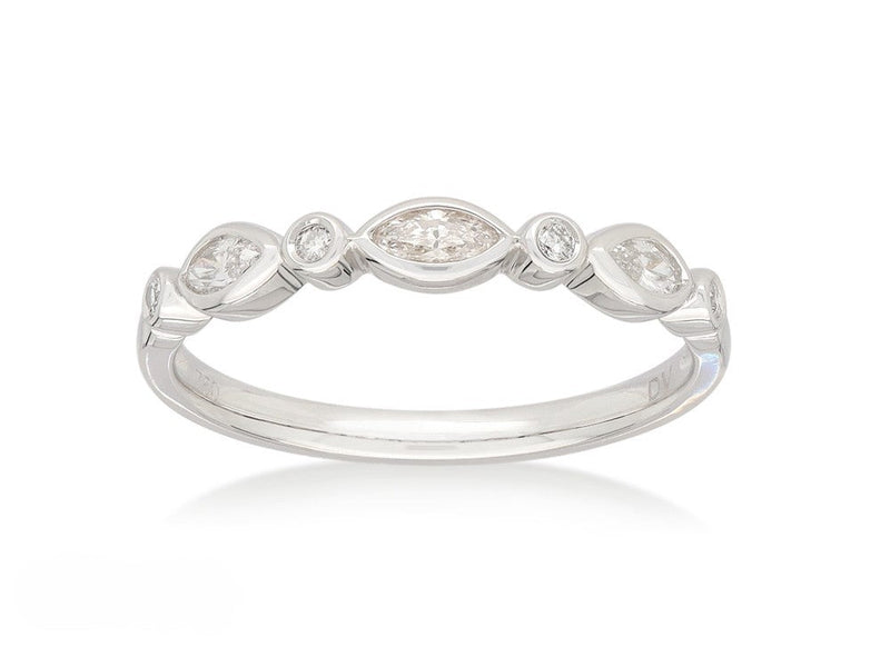 18ct White Gold Round and Marquis Diamond Band, 0.20ct total