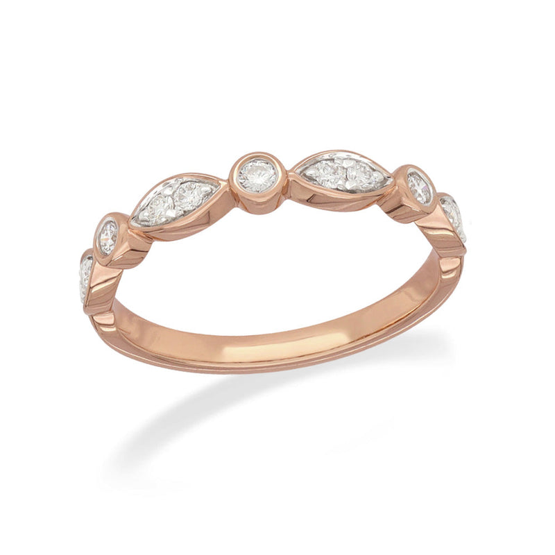 18ct Rose and White Gold Round and Marquise shaped Diamond Band, 0.20ct Total