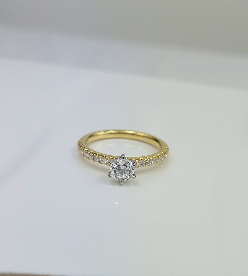 18ct Yellow and White Gold Round Brilliant Cut Diamond Engagement Ring, 0.50ct Centre