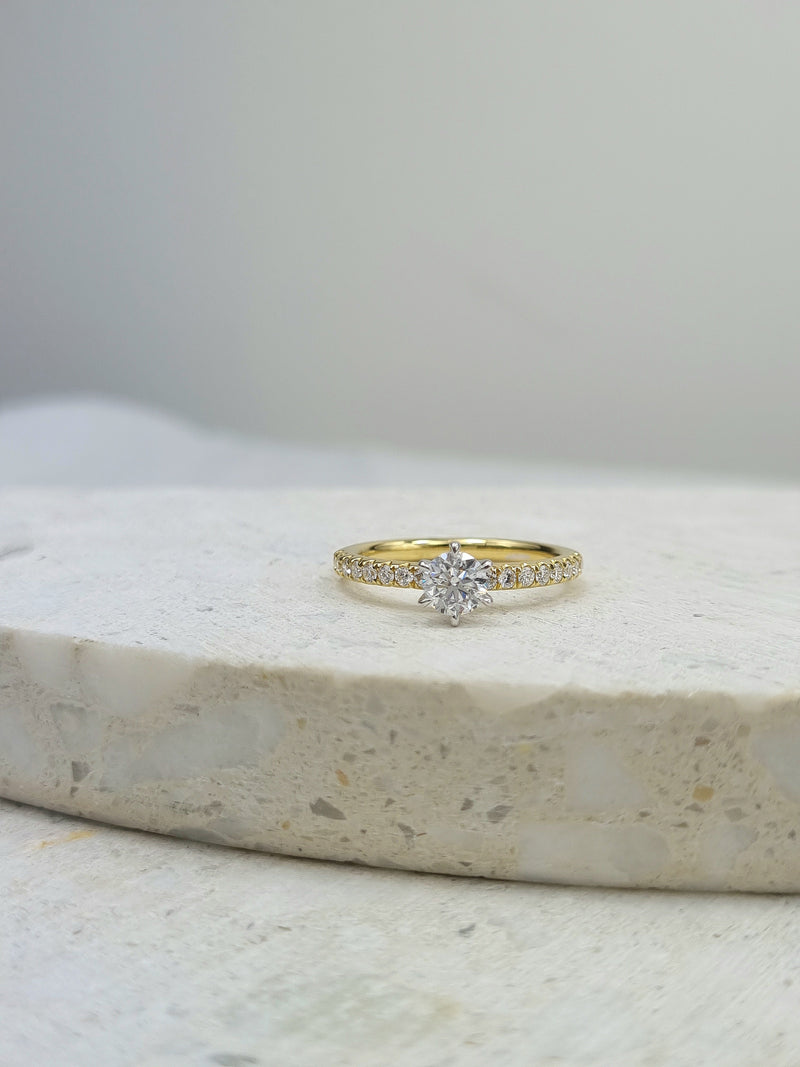 18ct Yellow and White Gold Round Brilliant Cut Diamond Engagement Ring, 0.50ct Centre
