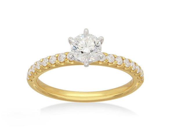 18ct Yellow and White Gold Round Brilliant Cut Diamond Engagement Ring, 0.50ct Centre
