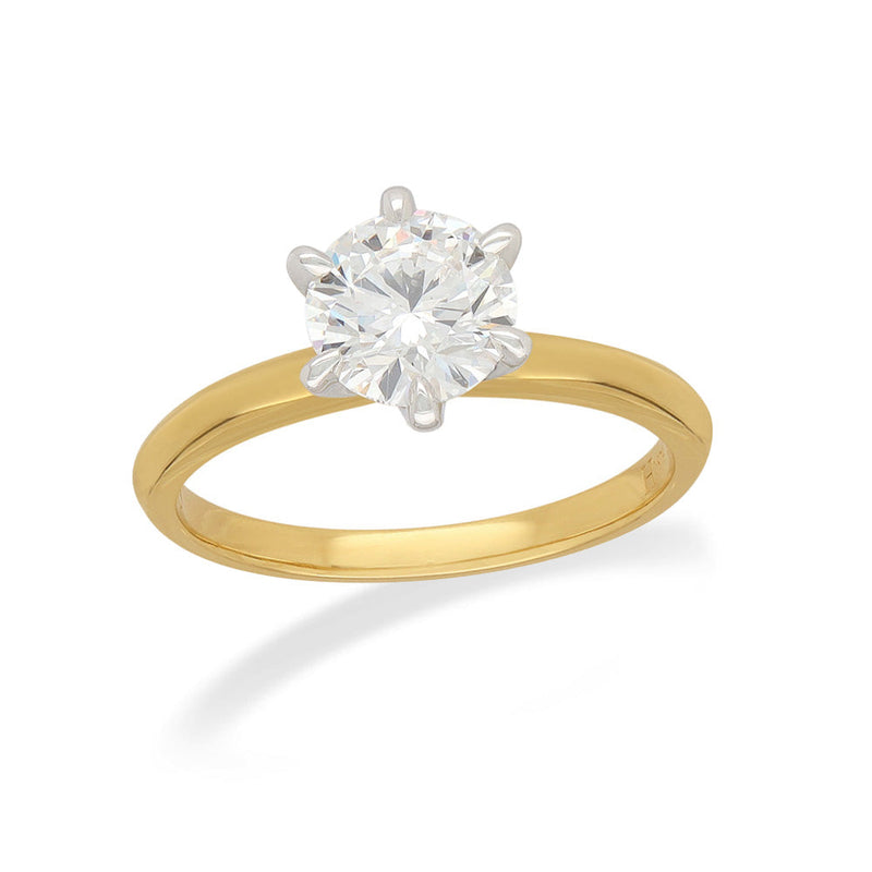 9ct Yellow and White Gold Lab-Grown Round Brilliant Cut Diamond ring, 1ct Centre