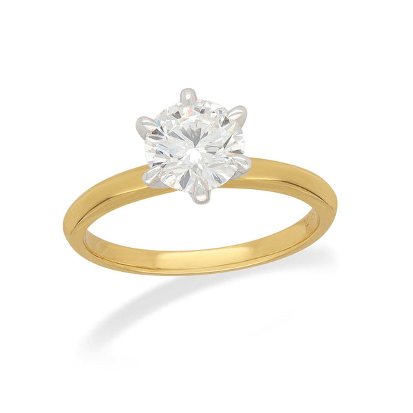 9ct Yellow and White Gold Lab-Grown Round Brilliant Cut Diamond ring, 1ct Centre