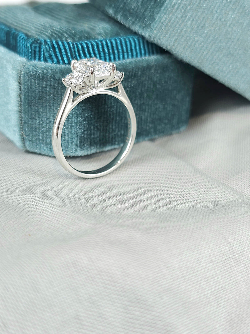18ct White Gold Lab-Grown Emerald & Oval Trilogy Engagement Ring, 2.08ct total