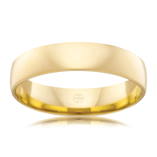 9ct Yellow Gold 5mm Barrel Wedding band, polished finish, size V