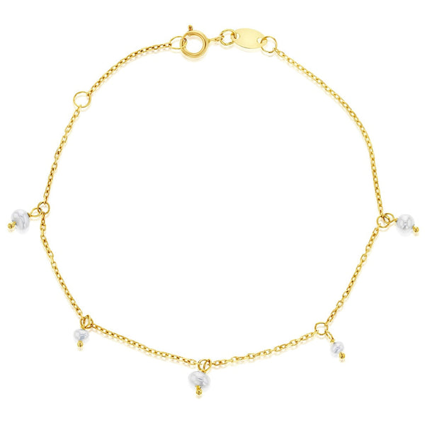 9ct Yellow Gold Bracelet with Freshwater Pearls, 18cm