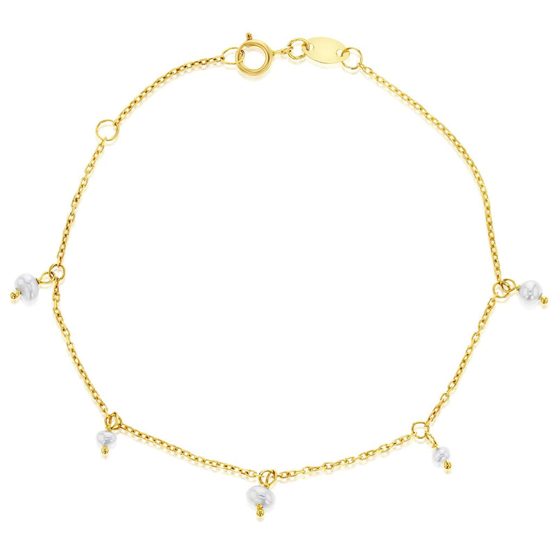 9ct Yellow Gold Bracelet with Freshwater Pearls, 18cm