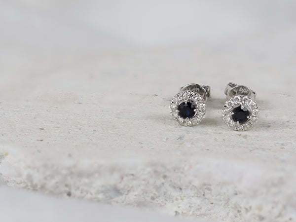 9ct White Gold Sapphire and Diamond stud earrings