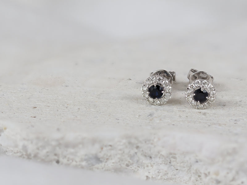 9ct White Gold Sapphire and Diamond stud earrings