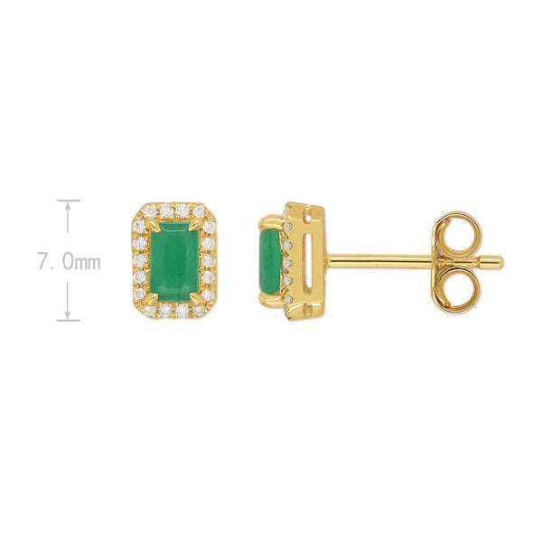 9ct Yellow Gold Emerald and Diamond stud earrings