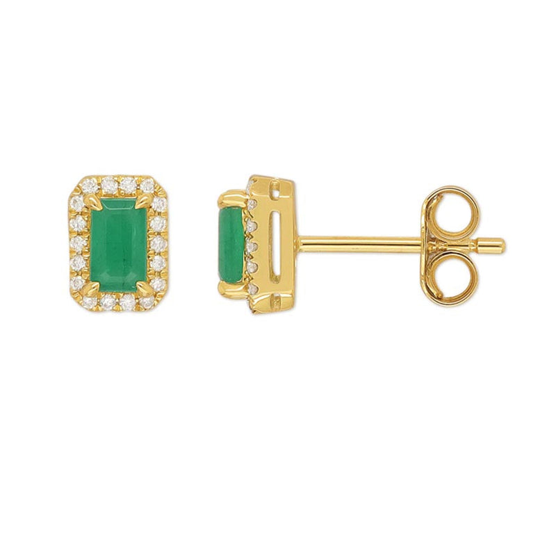 9ct Yellow Gold Emerald and Diamond stud earrings