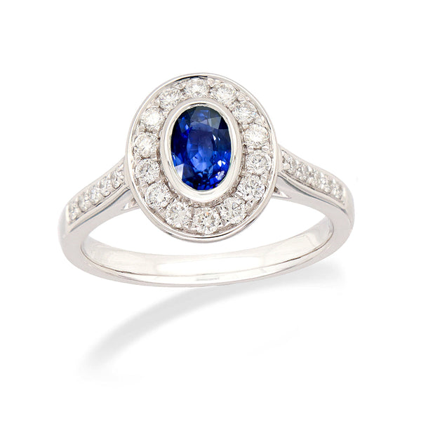 18ct White Gold Ceylon Sapphire and Diamond Ring, 6mm Centre
