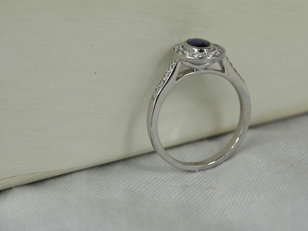 18ct White Gold Ceylon Sapphire and Diamond Ring, 6mm Centre