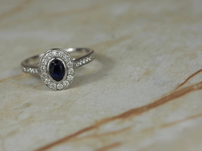 18ct White Gold Ceylon Sapphire and Diamond Ring, 6mm Centre