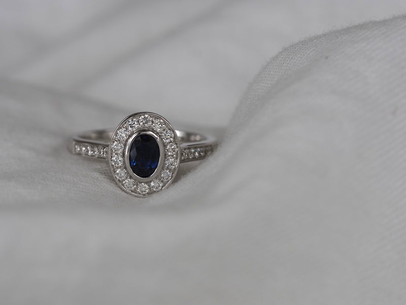 18ct White Gold Ceylon Sapphire and Diamond Ring, 6mm Centre
