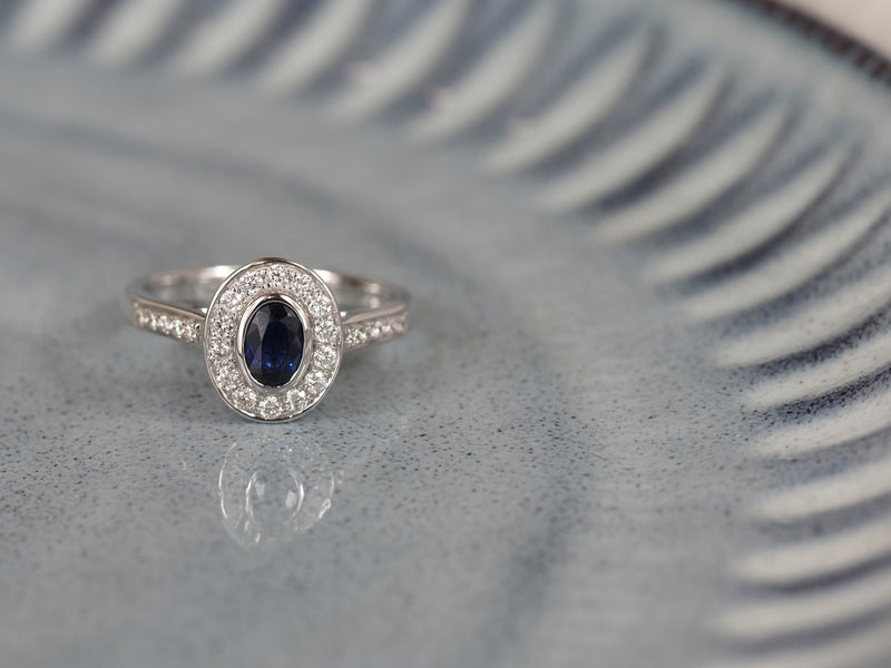 18ct White Gold Ceylon Sapphire and Diamond Ring, 6mm Centre