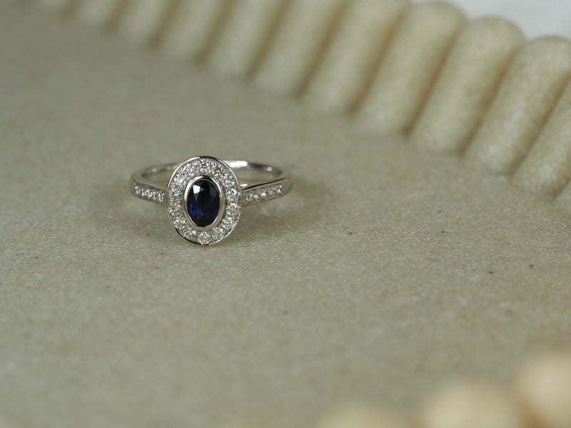 18ct White Gold Ceylon Sapphire and Diamond Ring, 6mm Centre