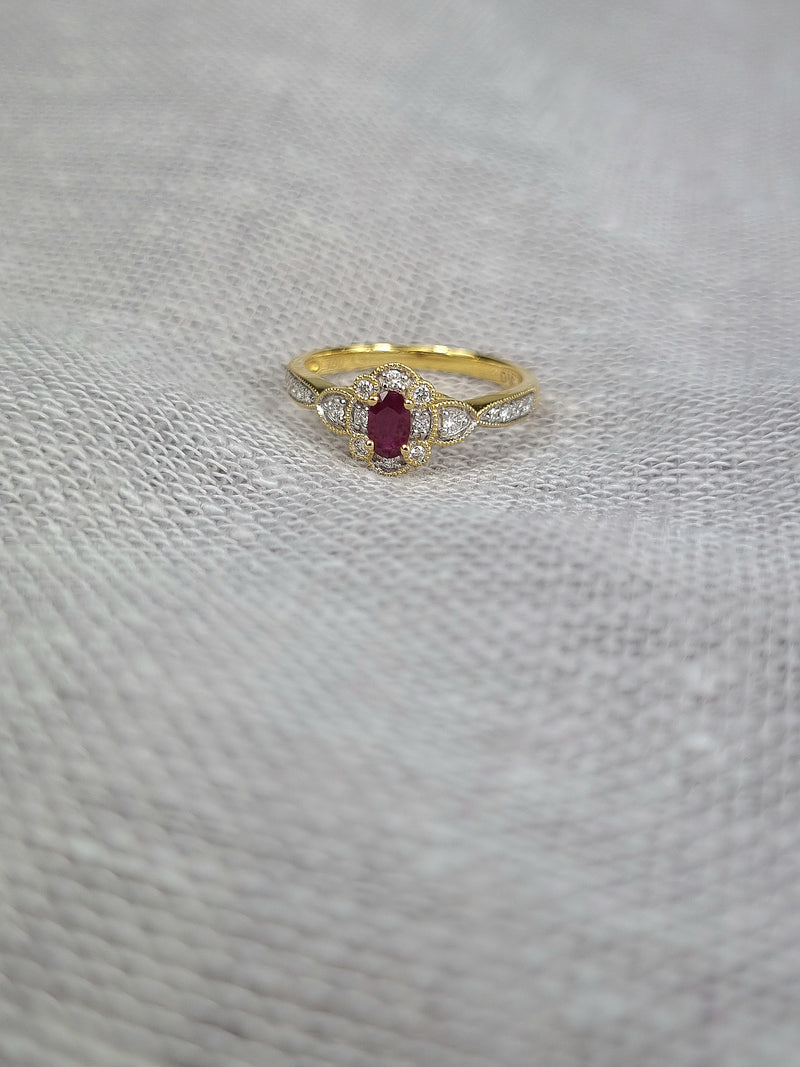 18ct Yellow and White Gold Ruby and Diamond ring