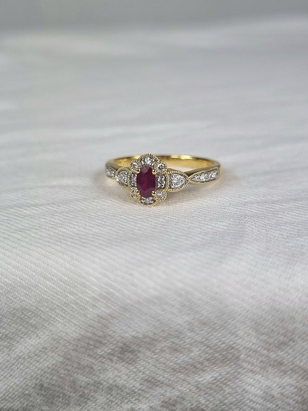 18ct Yellow and White Gold Ruby and Diamond ring
