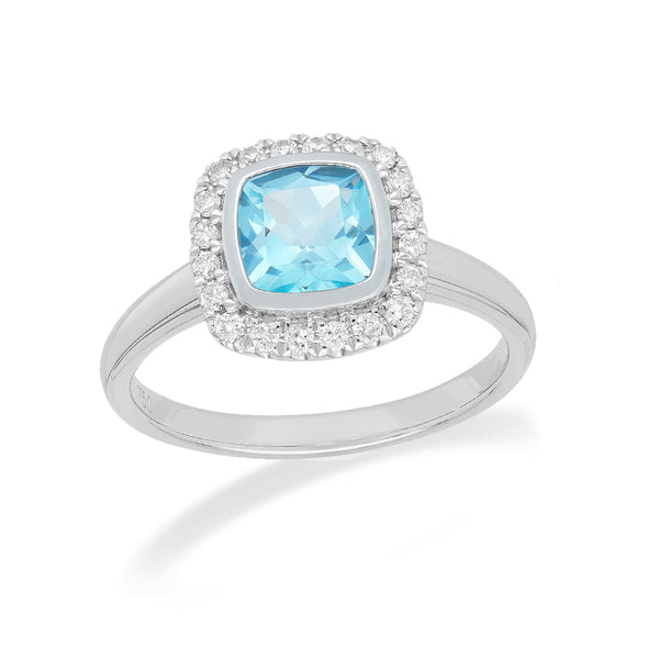 18ct White Gold Aquamarine and Diamond Ring, 6mm Centre