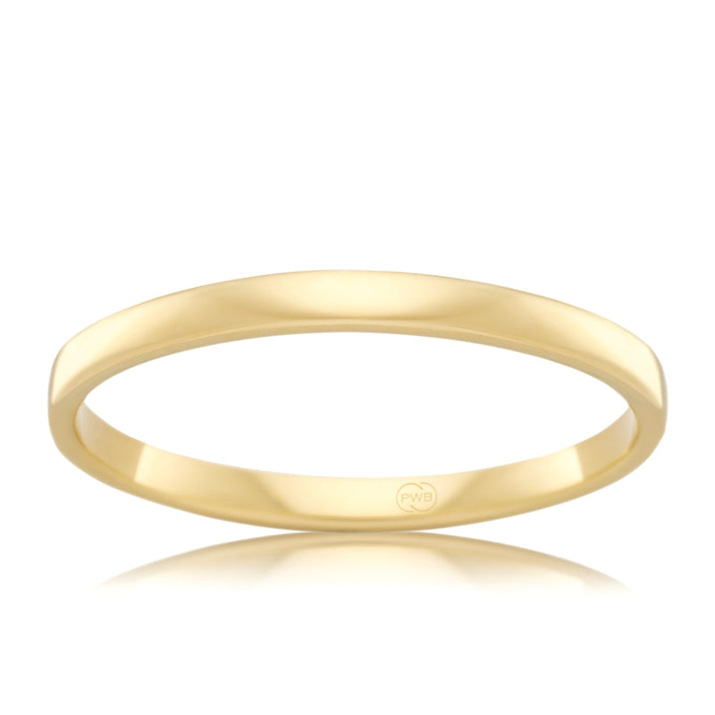 18ct Yellow Gold 2mm Original Comfort Wedding band, polished finish, size L