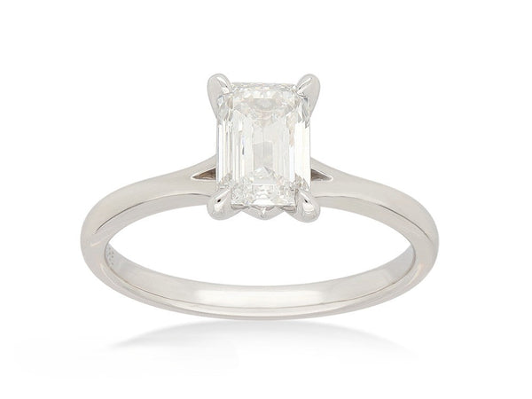 14ct White Gold Lab-Grown Diamond Emerald Cut Ring, 1ct Centre