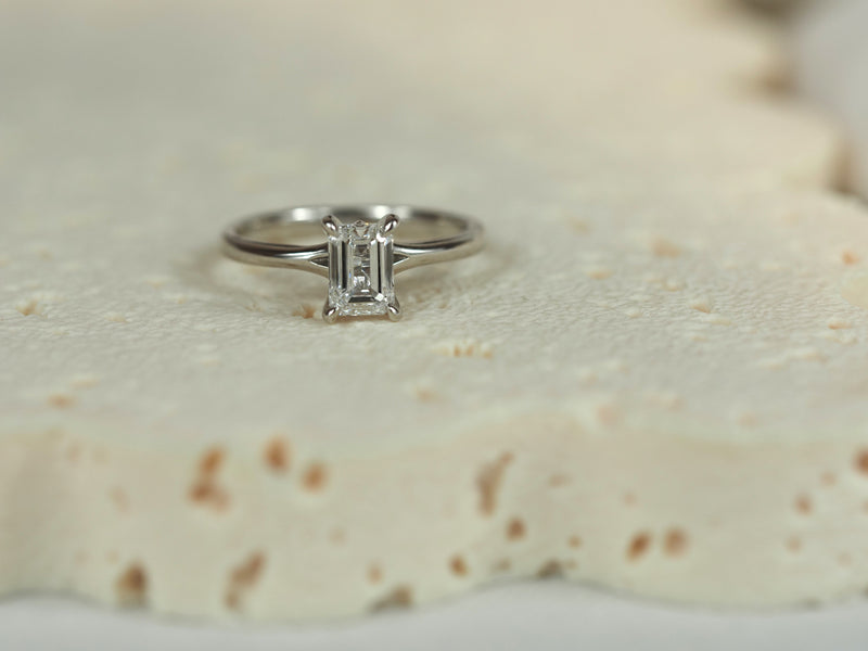 14ct White Gold Lab-Grown Diamond Emerald Cut Ring, 1ct Centre