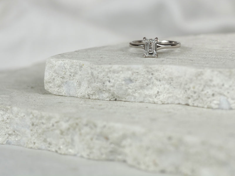 14ct White Gold Lab-Grown Diamond Emerald Cut Ring, 1ct Centre
