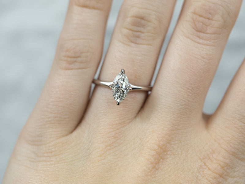 14ct White Gold Lab-Grown Marquise Diamond Ring, 1.04ct Centre