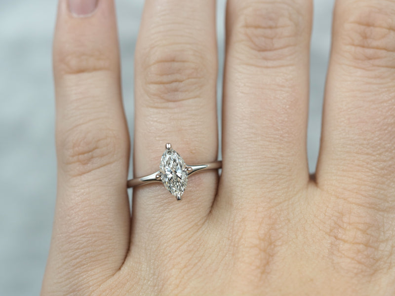 14ct White Gold Lab-Grown Marquise Diamond Ring, 1.04ct Centre
