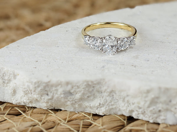 18ct Yellow and White Gold Oval and Round Cut Lab-Grown Diamond Ring, 2.01ct total