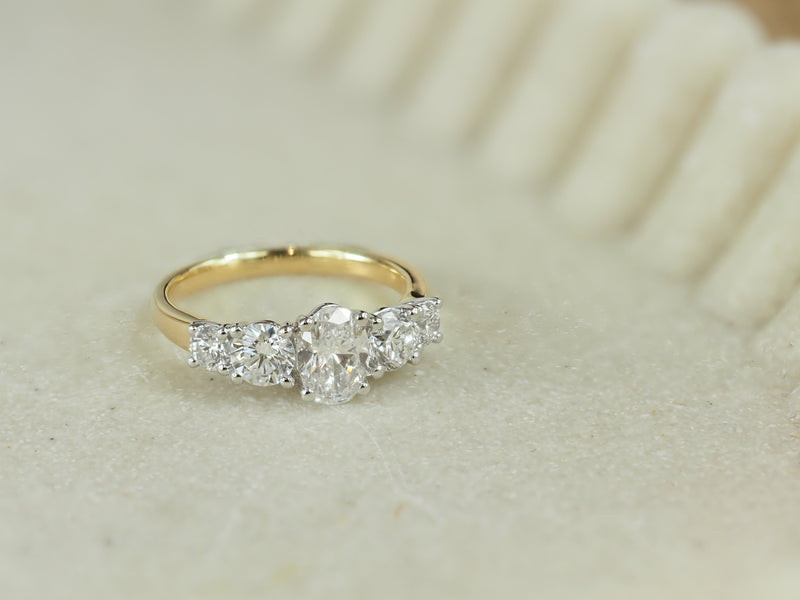 18ct Yellow and White Gold Oval and Round Cut Lab-Grown Diamond Ring, 2.01ct total