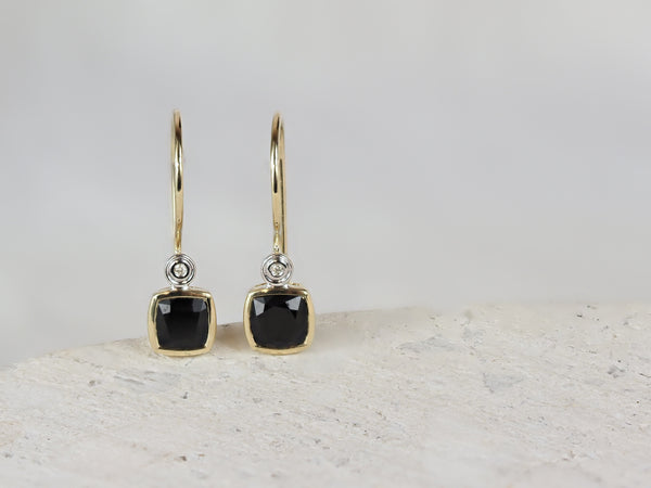 9ct Yellow Gold Sapphire and Diamond Shepard Hook Earrings