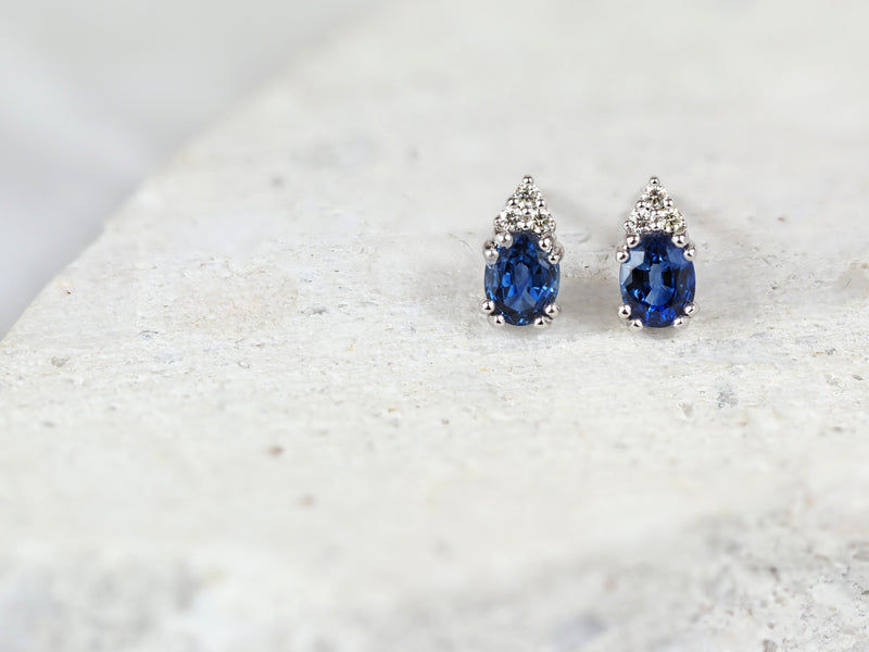 9ct White Gold Ceylon Sapphire and Diamond Stud Earrings