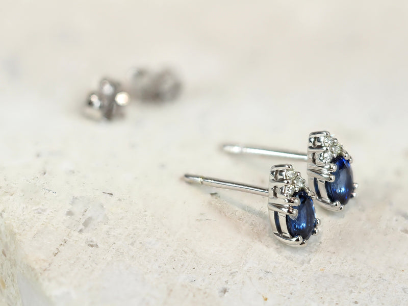 9ct White Gold Ceylon Sapphire and Diamond Stud Earrings