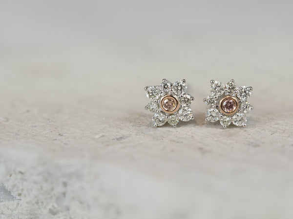 9ct Rose and White Gold 'Pink Caviar' Argyle Diamond Stud Earrings