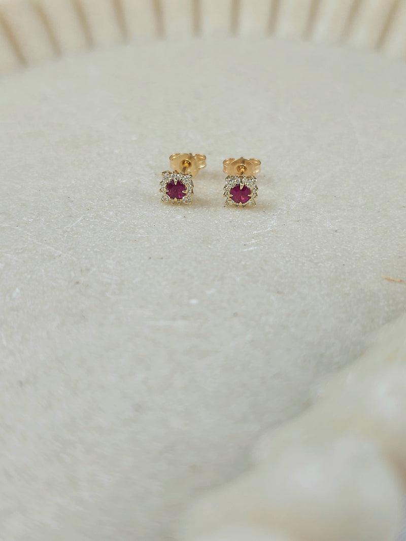 9ct Yellow Gold Ruby and Diamond Stud earrings