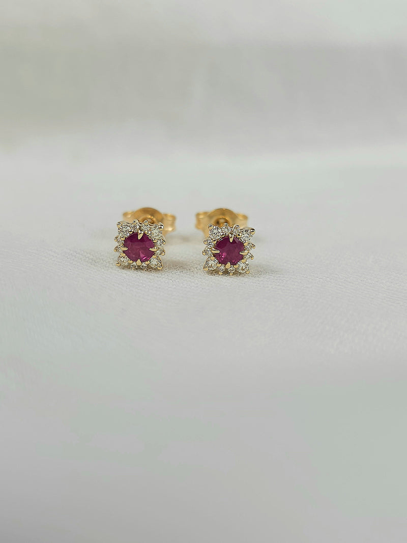 9ct Yellow Gold Ruby and Diamond Stud earrings