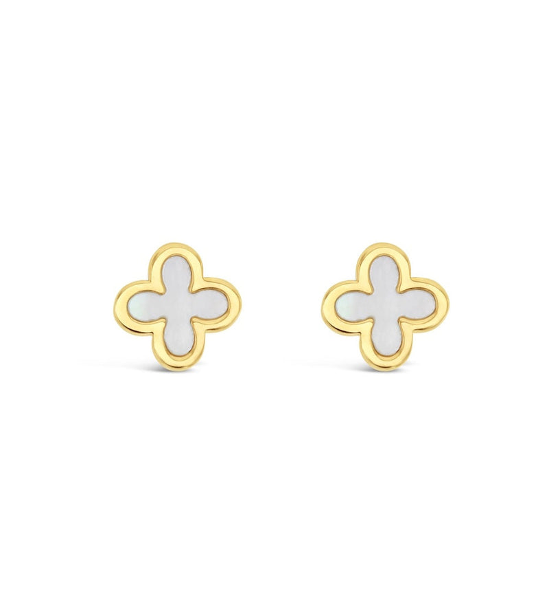 9ct Yellow Gold Mother of Pearl clover stud earrings