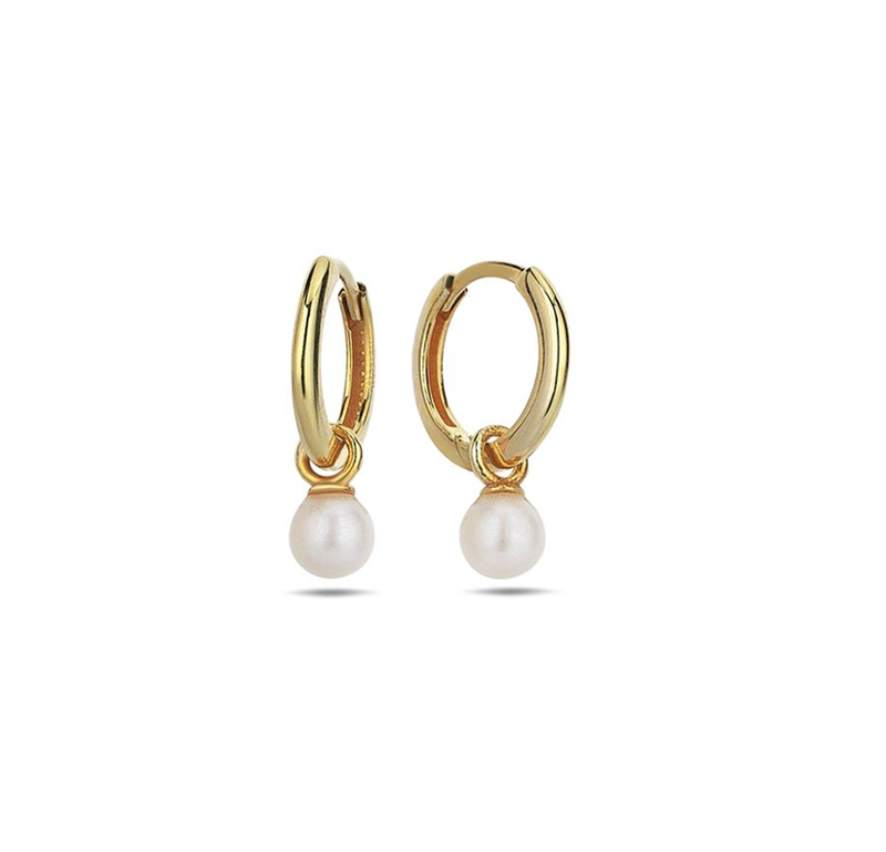 9ct Yellow Gold Huggie Earrings with Pearl Drop