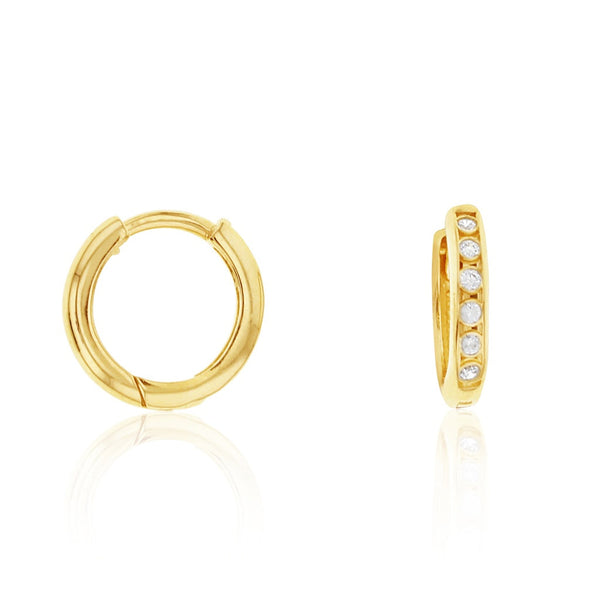 9ct Yellow Gold CZ Mini Huggie Earrings