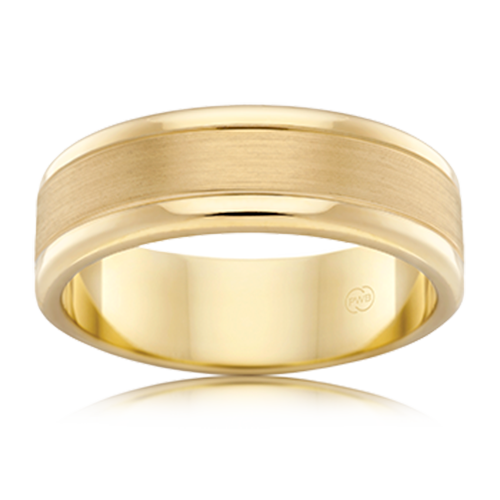 9ct Yellow Gold 7mm Wedding Band, Brushed Centre, size W