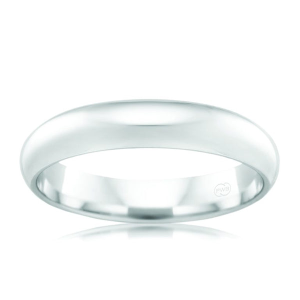 9ct White Gold 5mm High Dome Wedding band, polished finish, size U