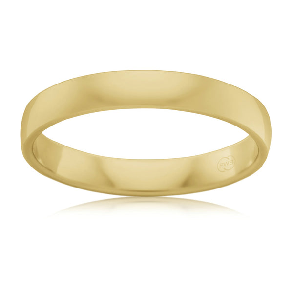 18ct Yellow Gold 3mm Wedding Band, polished finish, size M