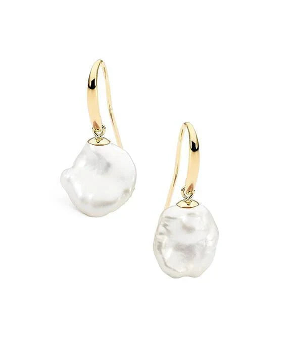 9ct Yellow Gold 12mm Keshi Freshwater Pearl hook earrings