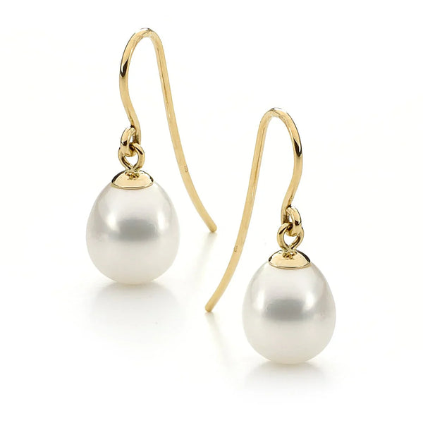 9ct Yellow Gold 10mm Freshwater Pearl Hook earrings