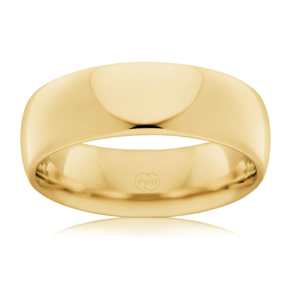 9ct Yellow Gold 7mm Comfort Wedding band, polished finish, size W
